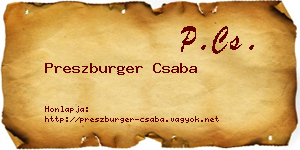 Preszburger Csaba névjegykártya